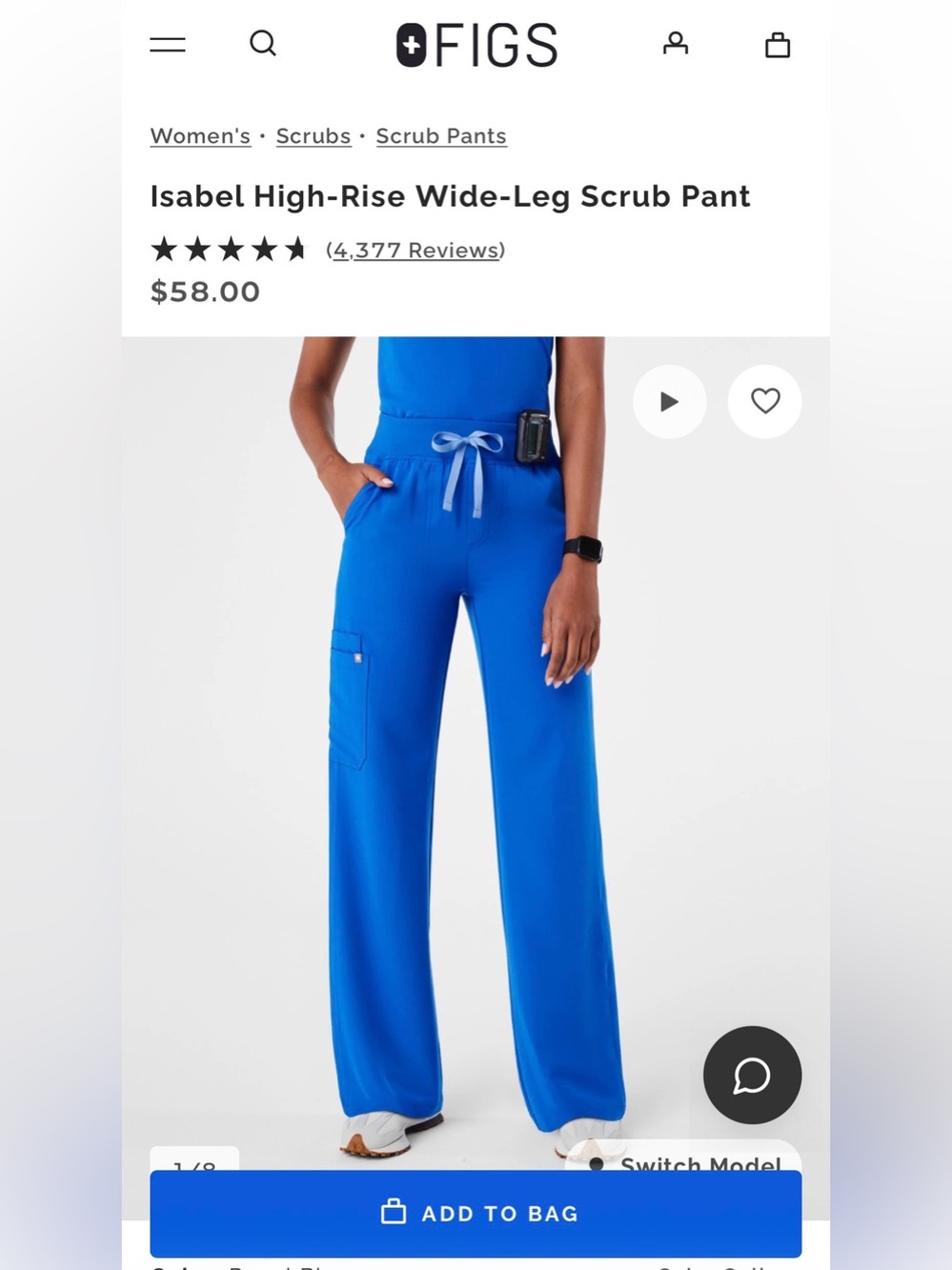 Isabel High-Rise Wide-Leg Scrub Pant Tall